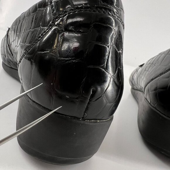 Mephisto Celka Croc Emboss Patent Black Leather Wedge Slip On Loafers Size 9.5 - Picture 15 of 15